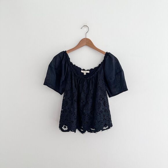 Anthropologie Tops - Anthropologie Moulinette Soeurs Lace Top Navy Blouse Romantic Boho Size XS